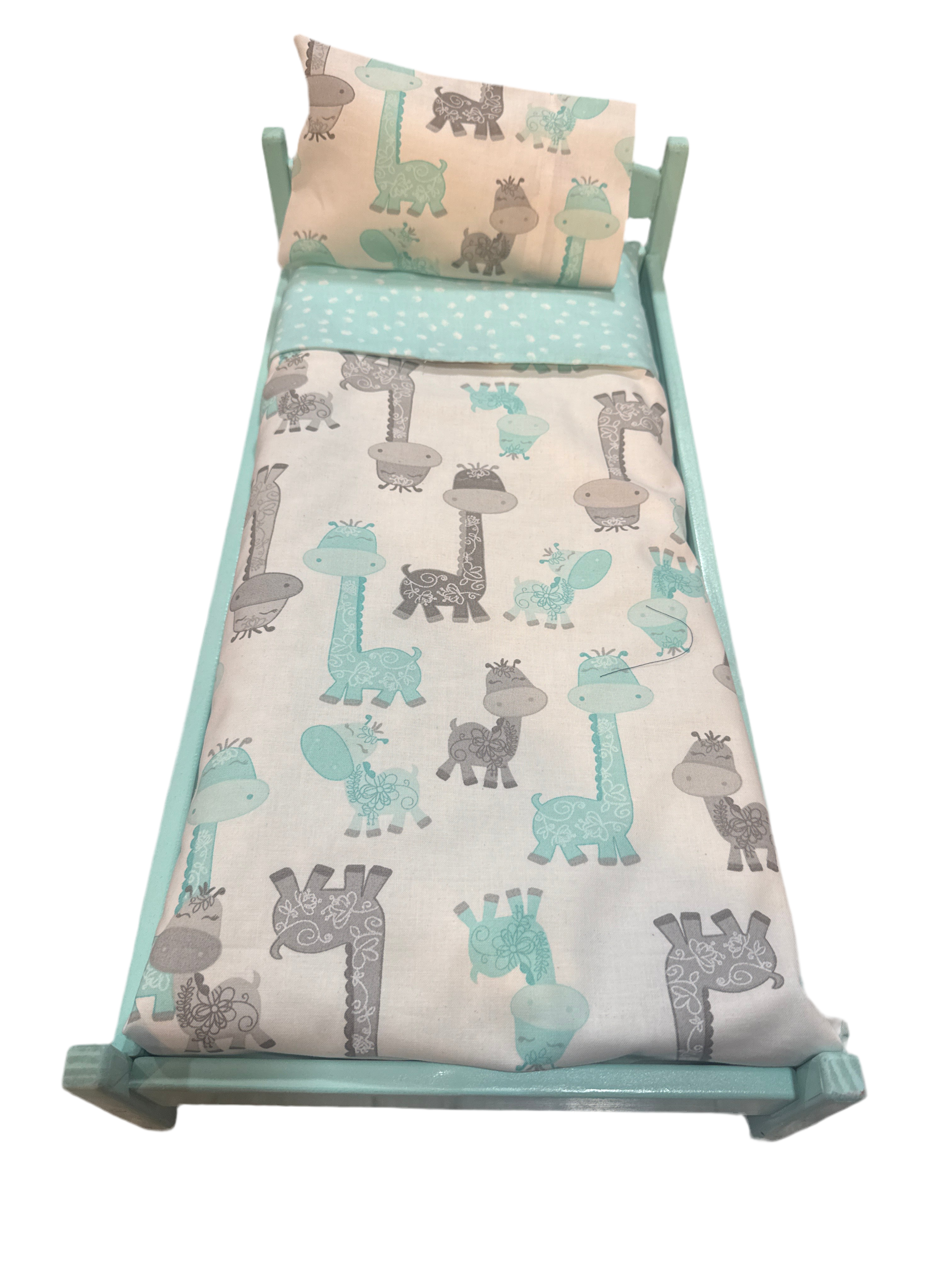 18” doll bed with giraffe bedding