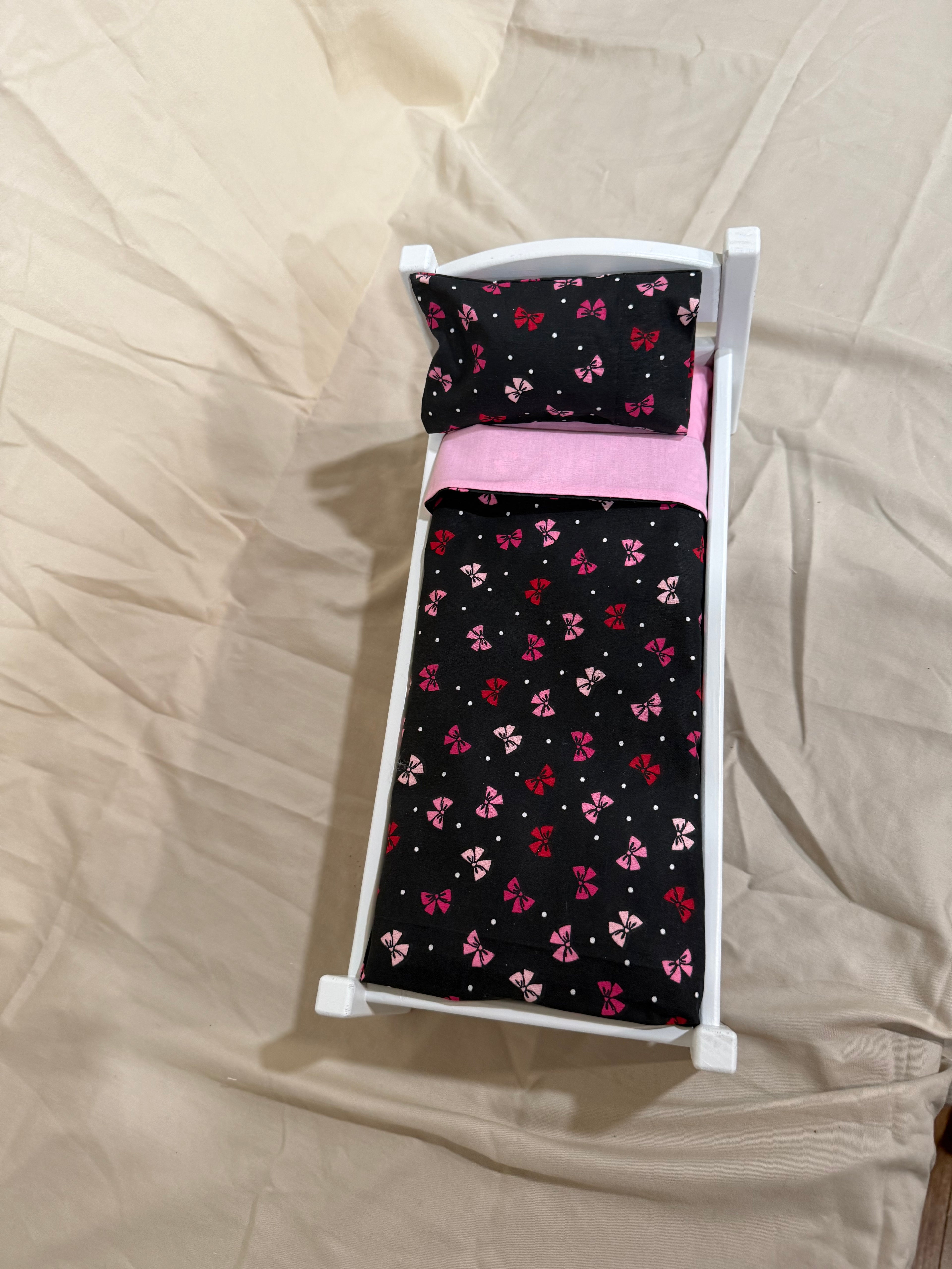 Barbie bed in bow bedding