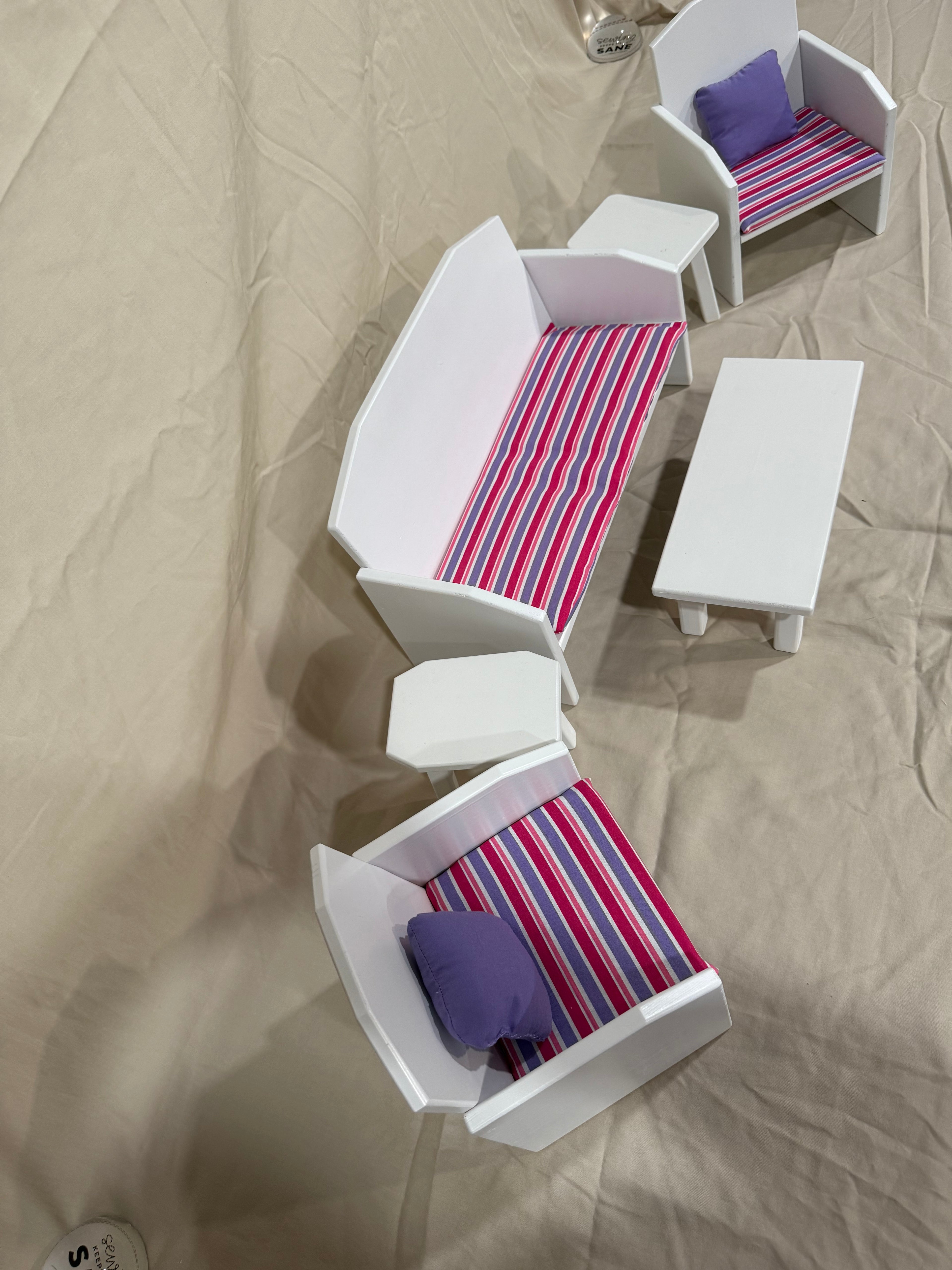 Barbie couch, chairs and tables set in stripe