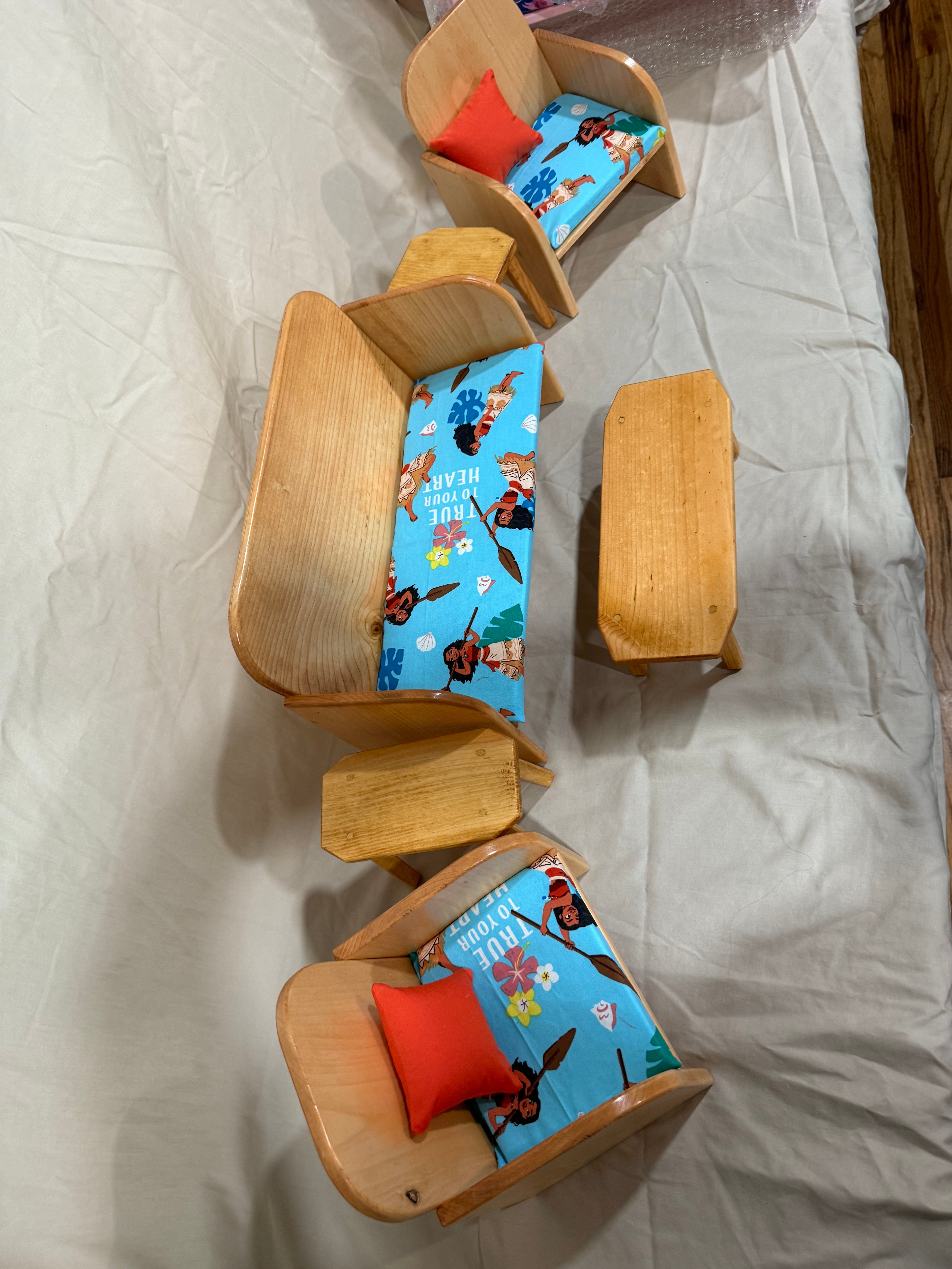 Barbie couch, chairs, and tables set in Moana