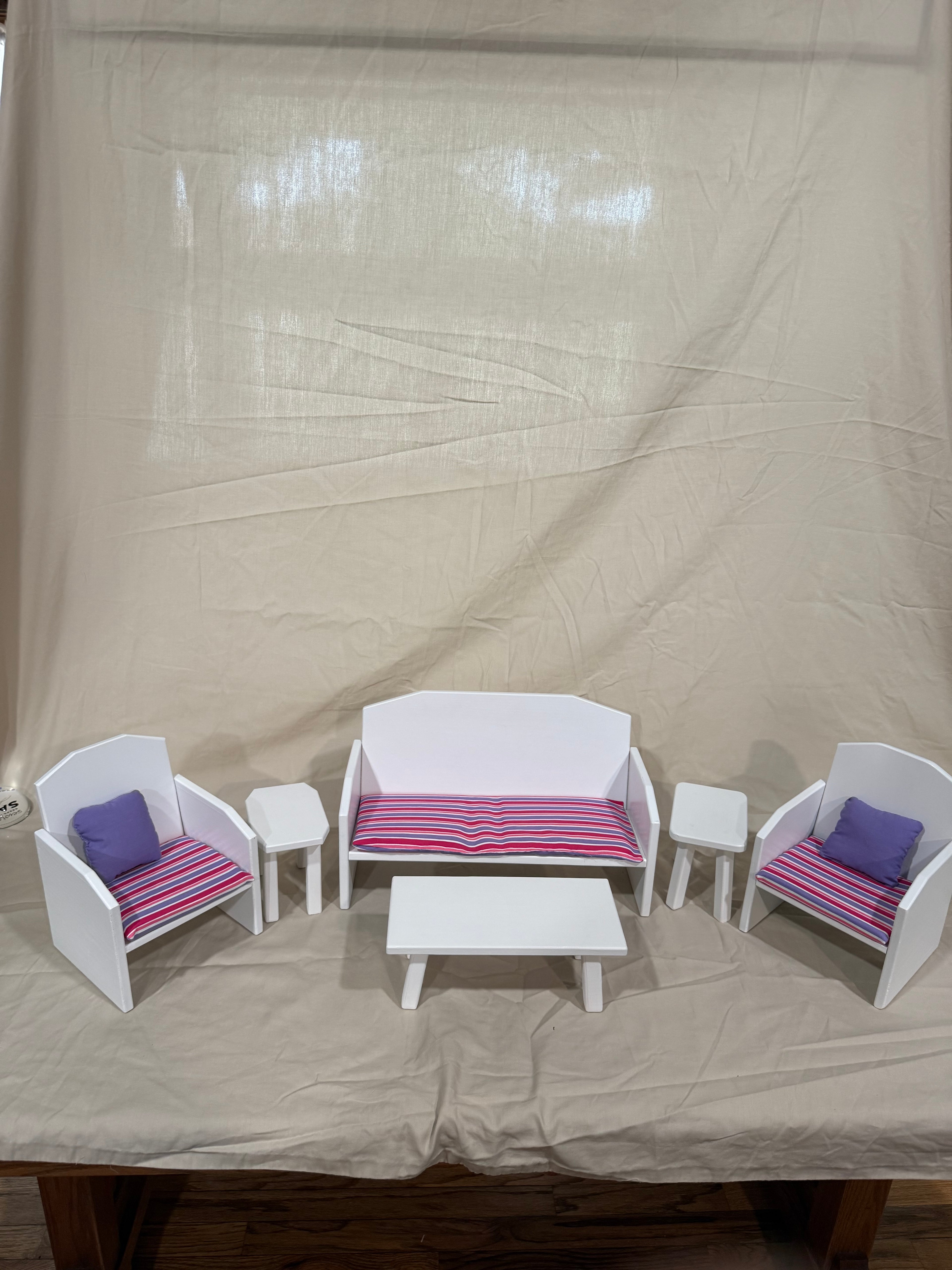Barbie couch, chairs and tables set in stripe