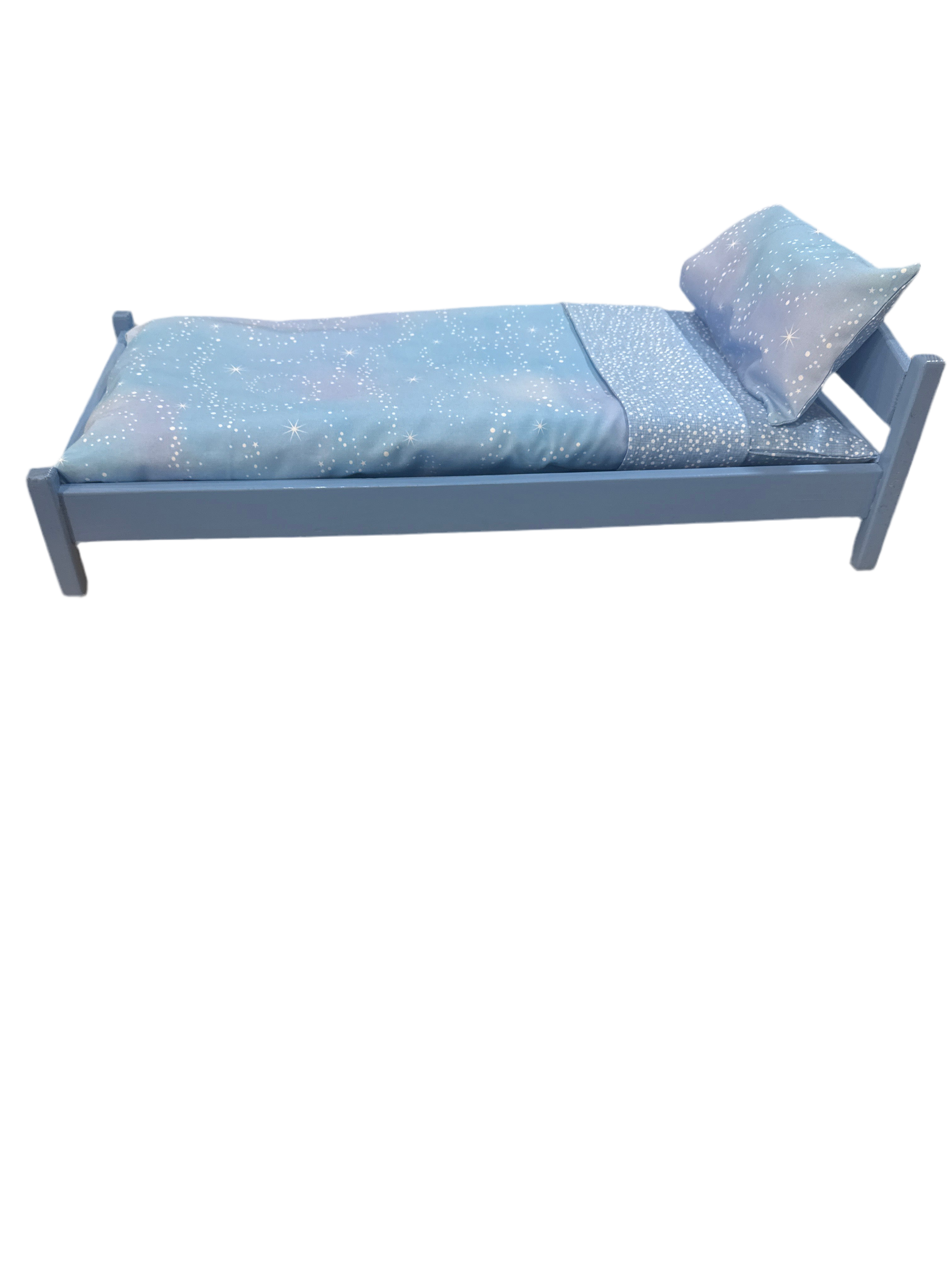 18” doll bed with blue bedding