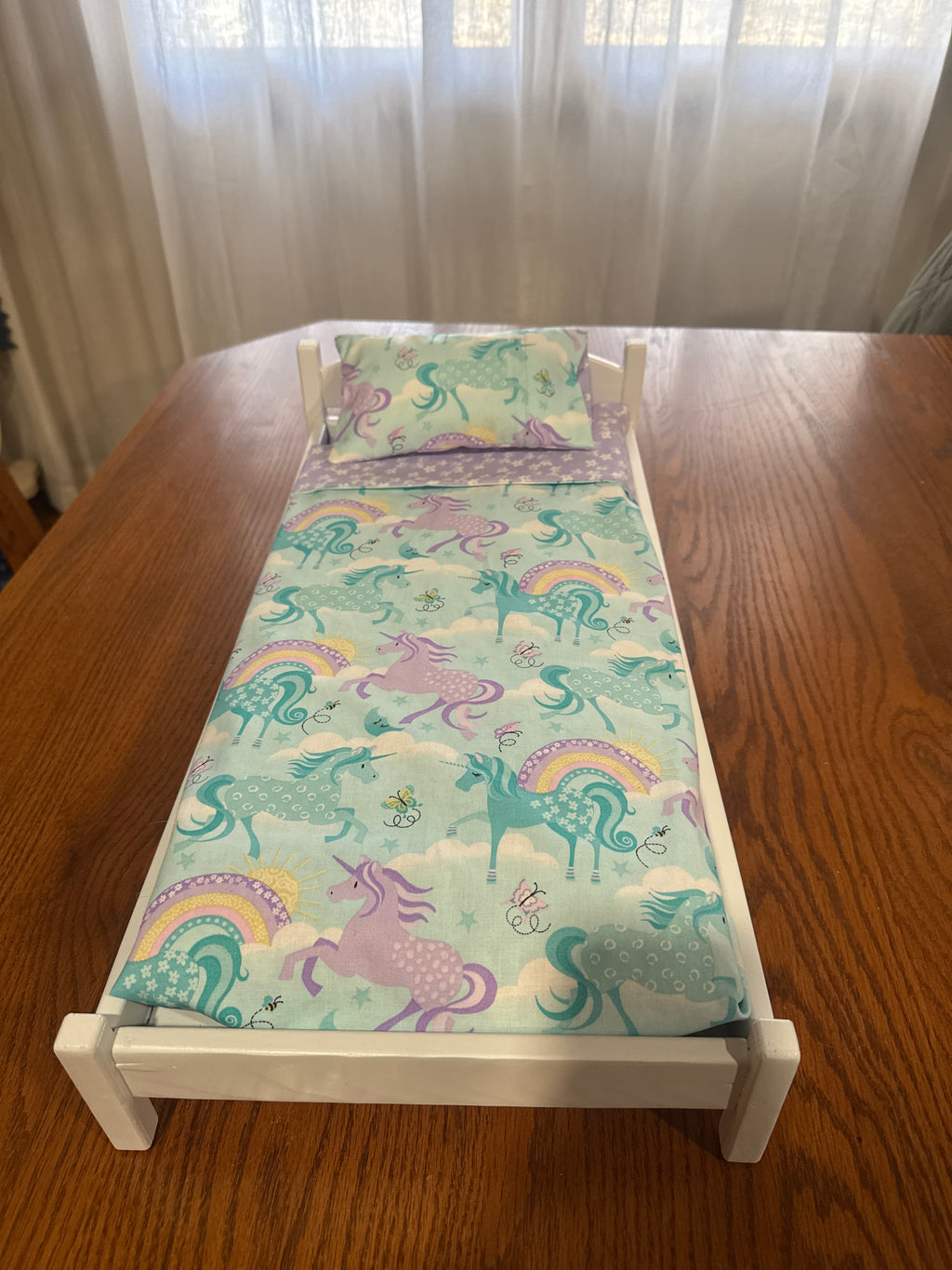 18” doll unicorn print bed