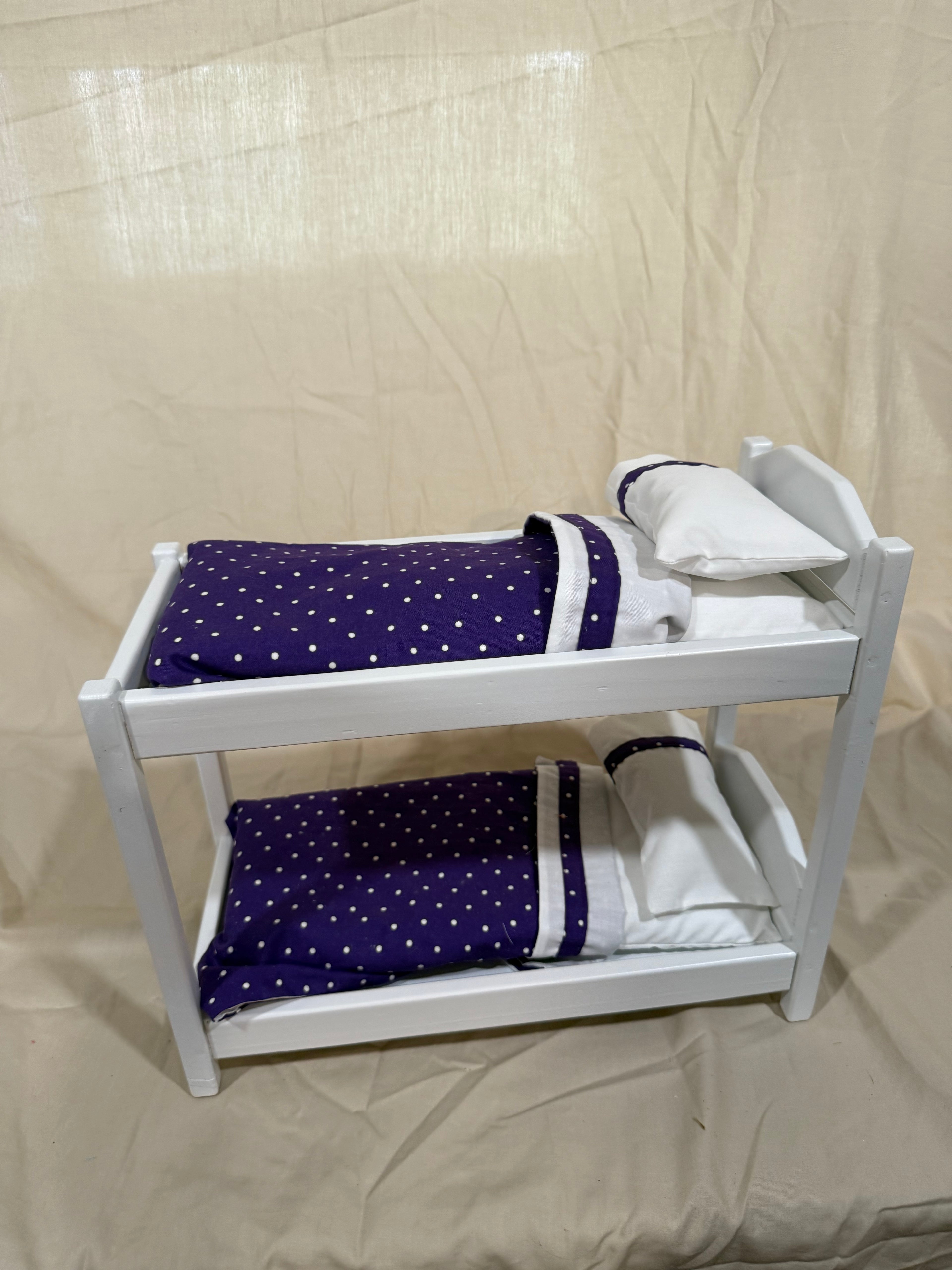 Barbie bunk bed in purple dot bedding