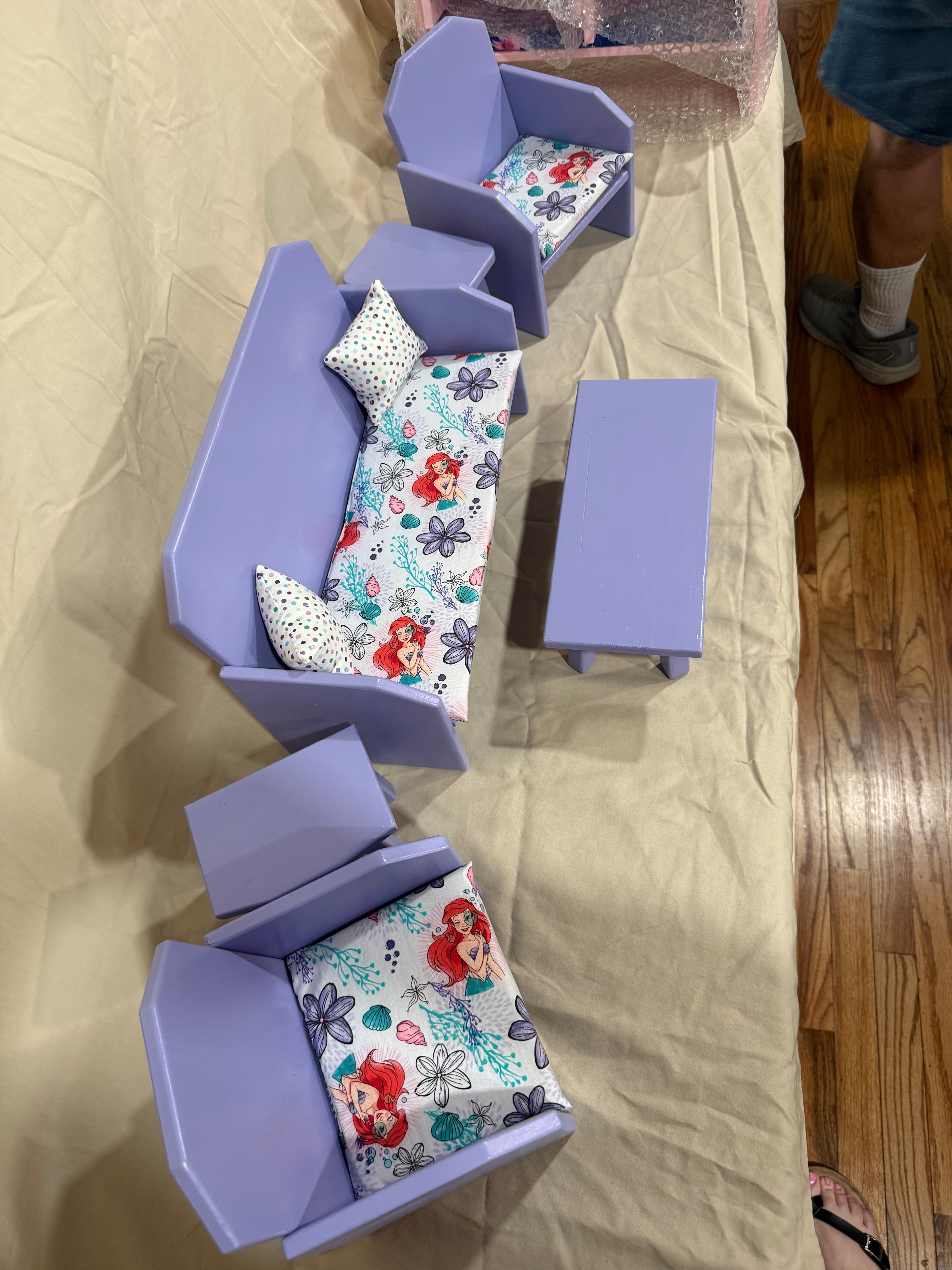 18” doll couch, chairs, and tables set in little mermaid