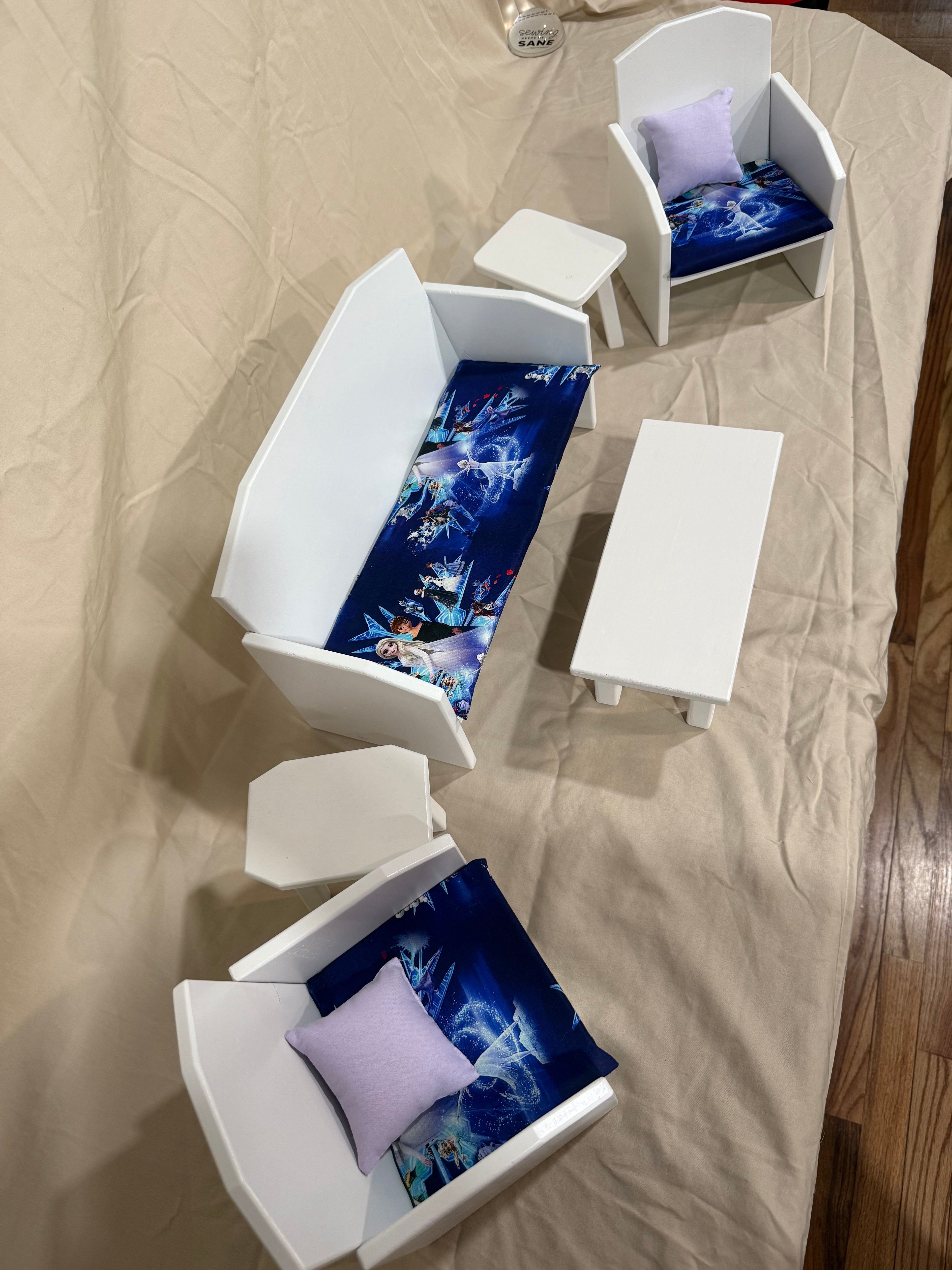 Barbie couch, chairs, and tables set in blue Frozen