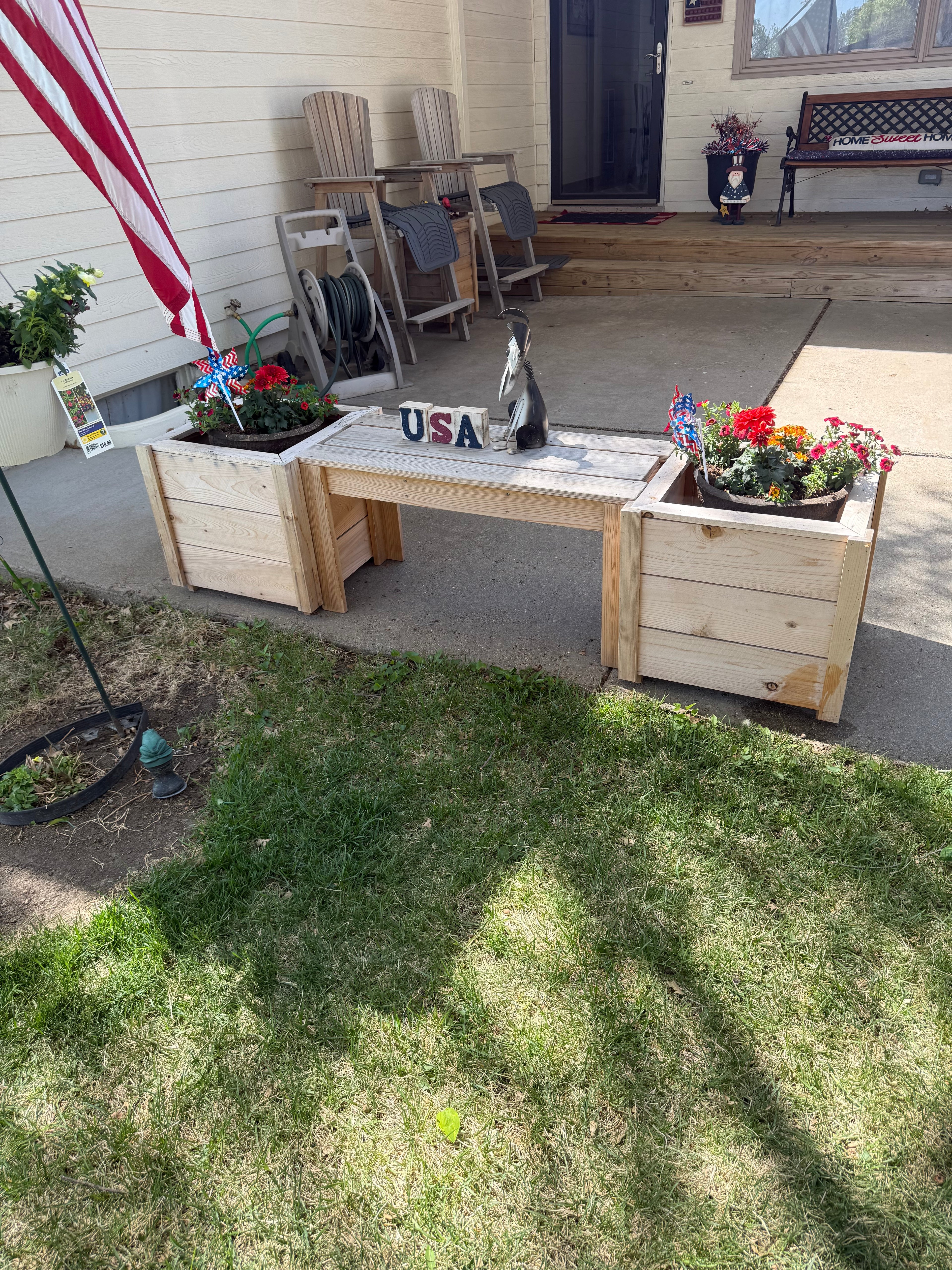 Handmade planters with bench(flowers and decor not included)