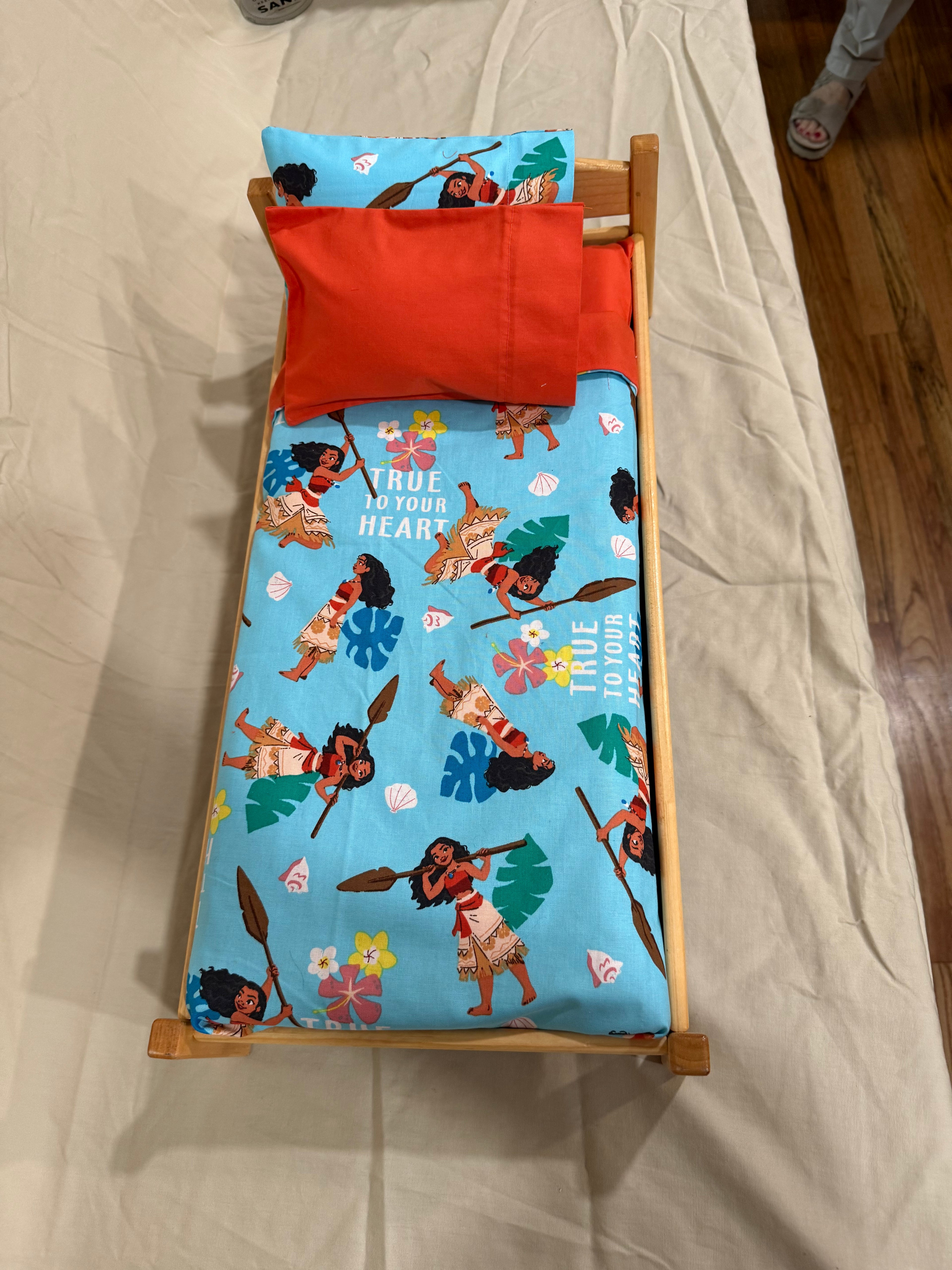 Barbie bed in Moana bedding