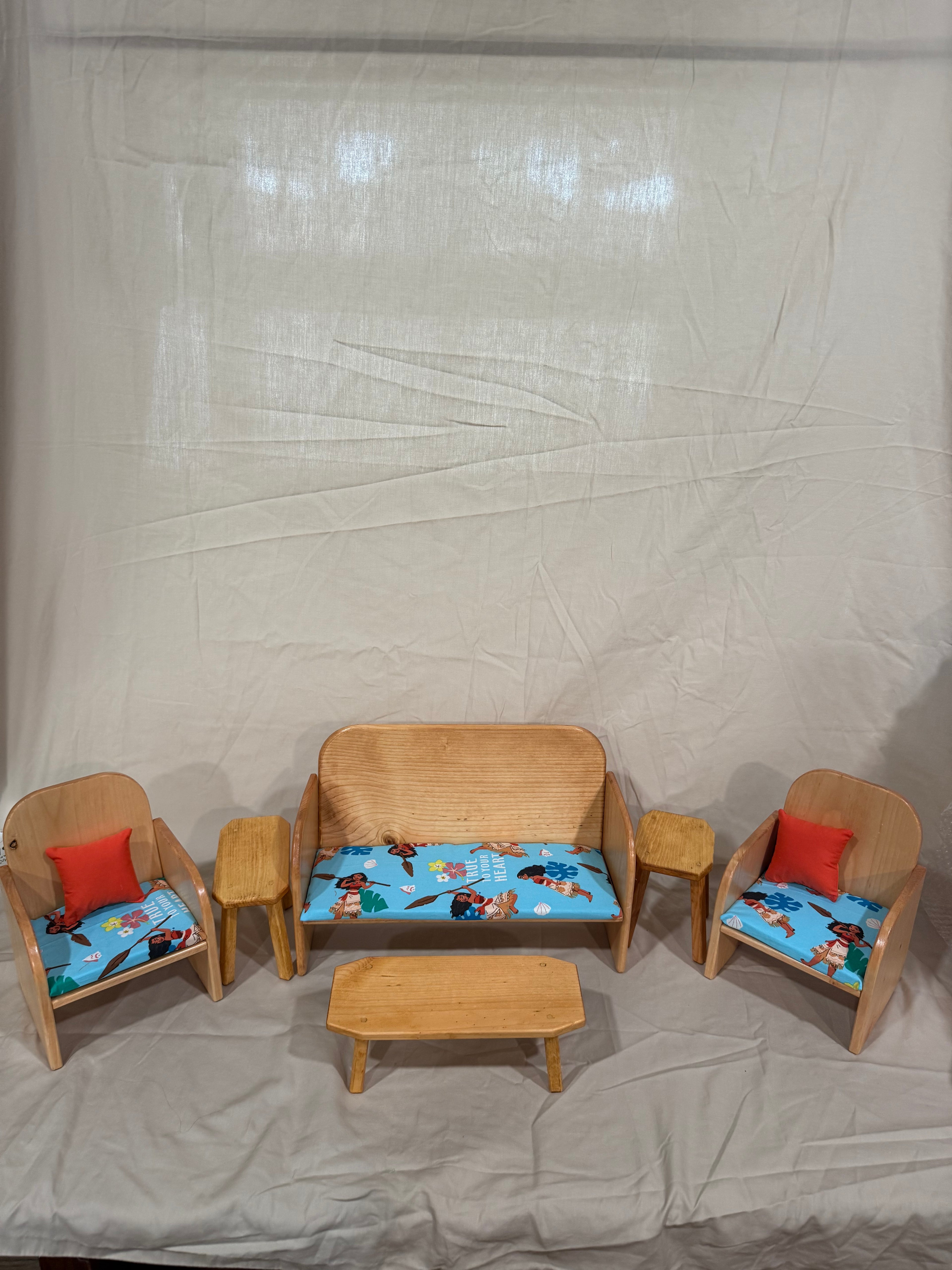 Barbie couch, chairs, and tables set in Moana