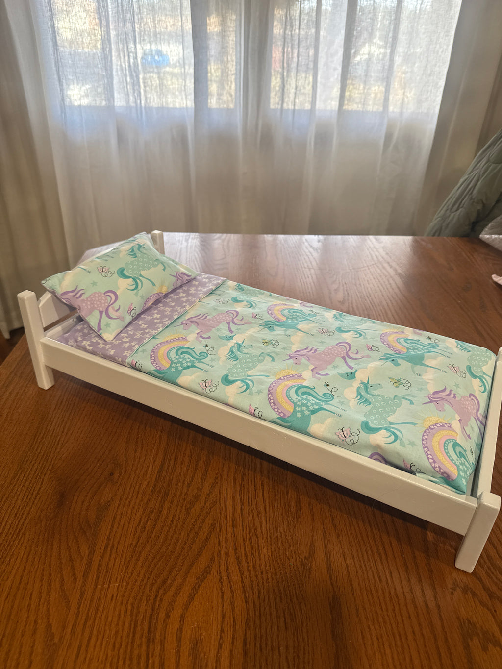 18” doll unicorn print bed