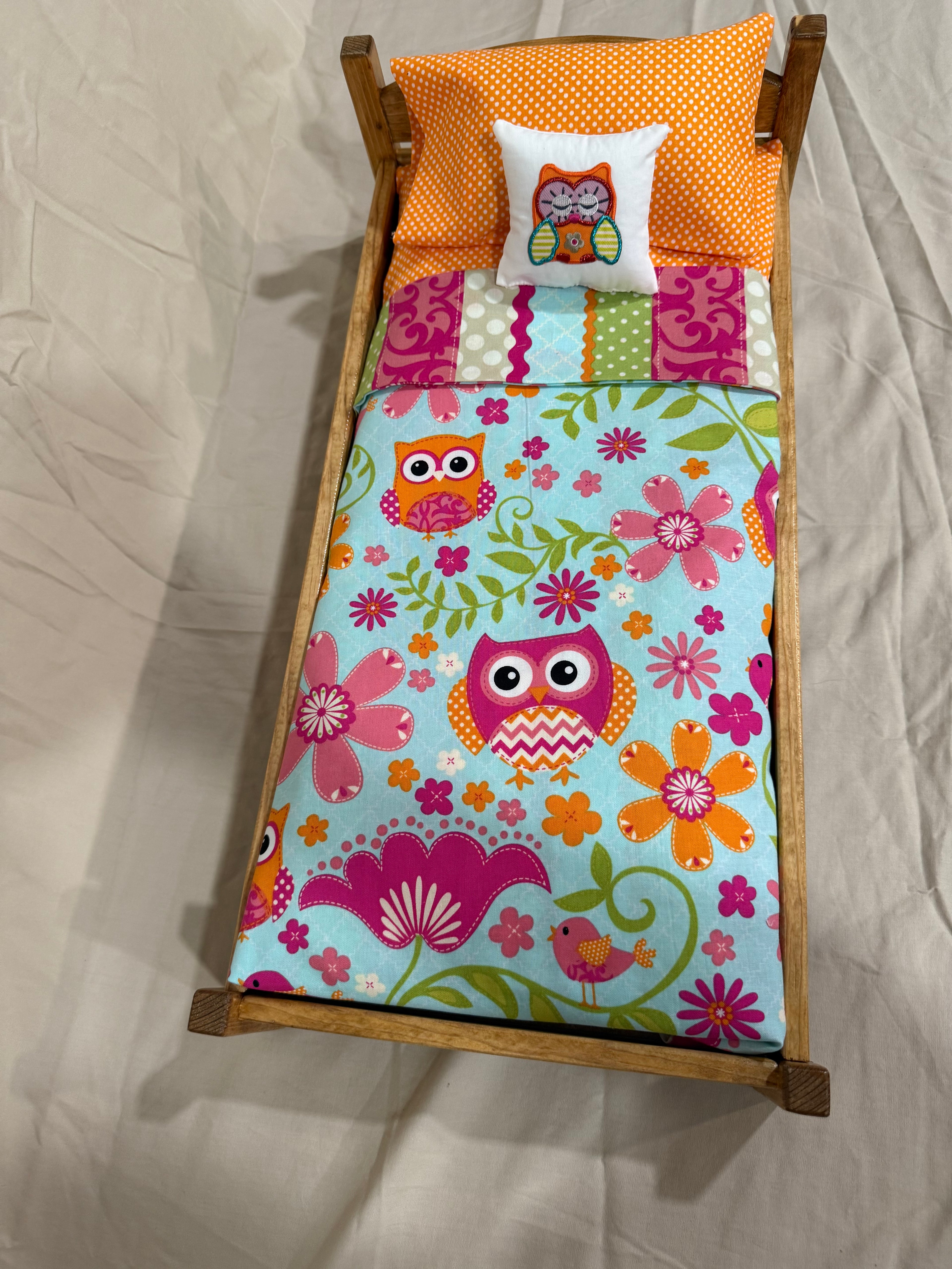 18” doll bed in owl bedding